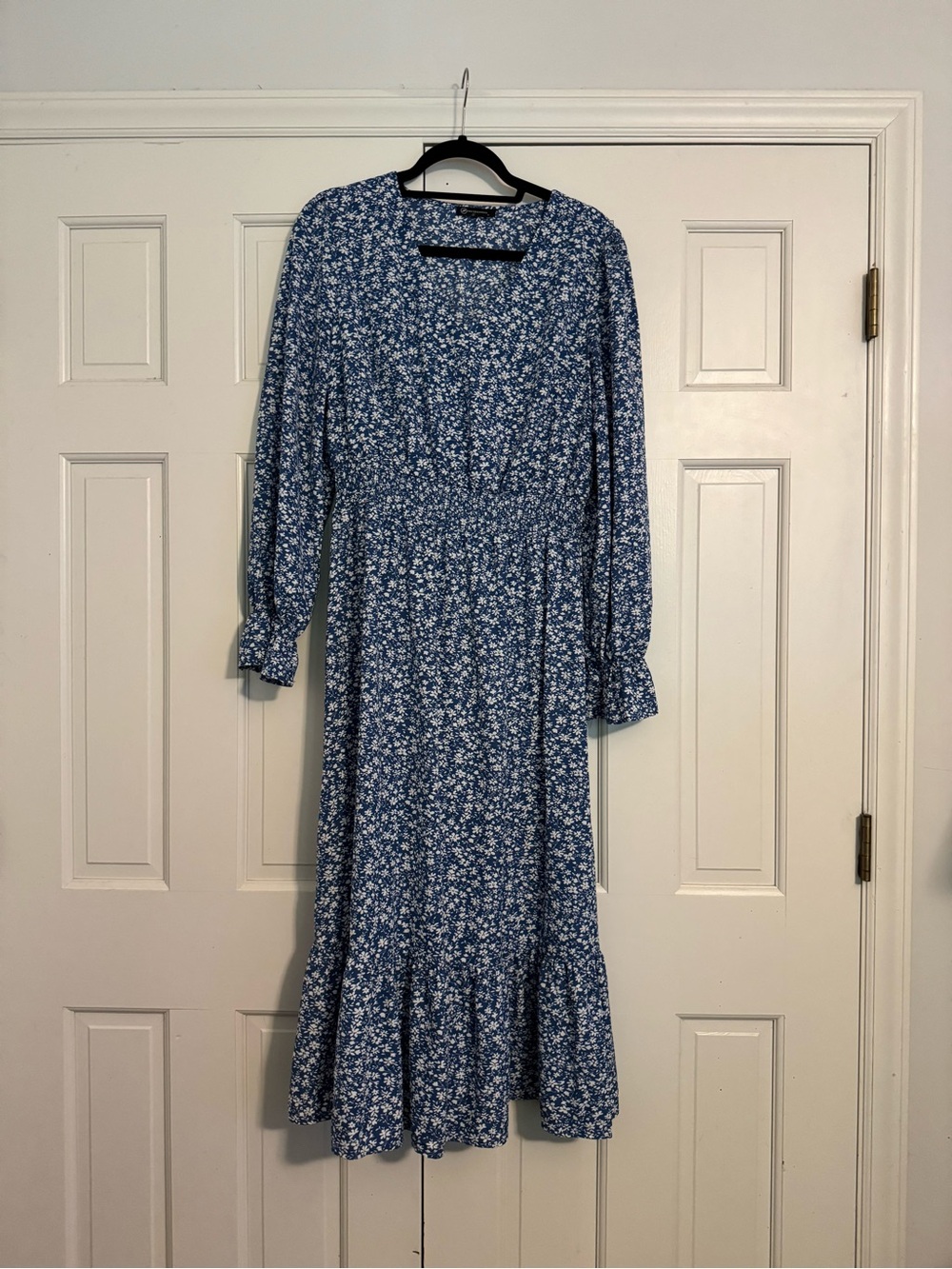 Blue Floral Maxi Dress with Smock Waist
